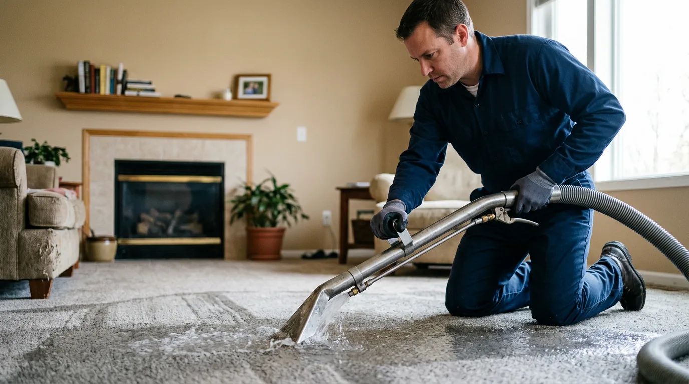 Water damage restoration technician working near Calais, ME